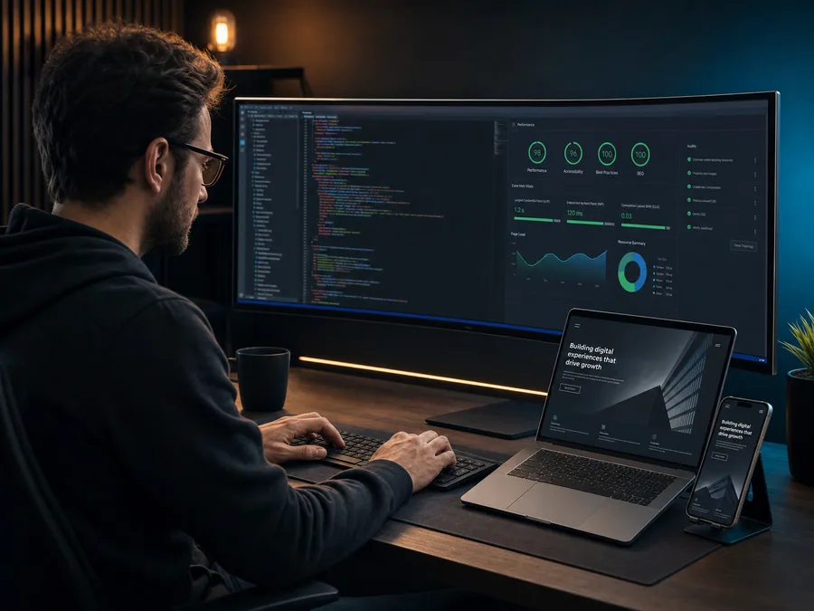 Desarrollador optimizando velocidad y rendimiento web